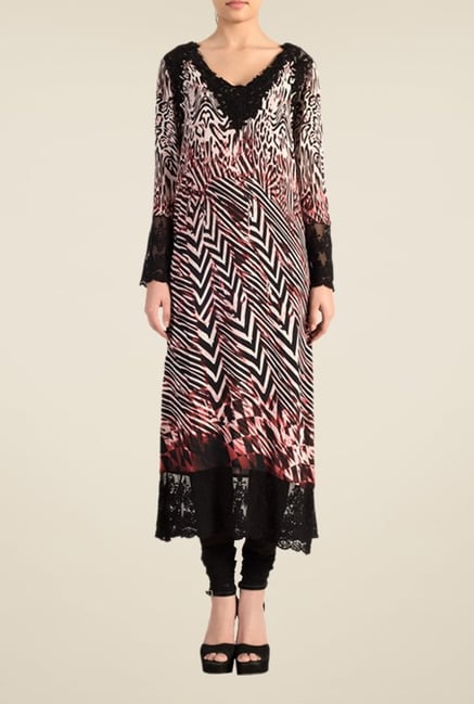 Satya Paul Black & Maroon Printed Kurta Satya Paul Black & Maroon Printed Kurta