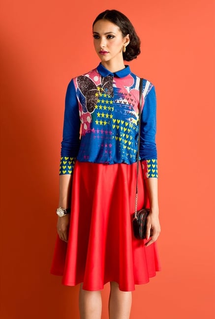 Satya Paul Blue Printed Knit Shirt Satya Paul Blue Printed Knit Shirt