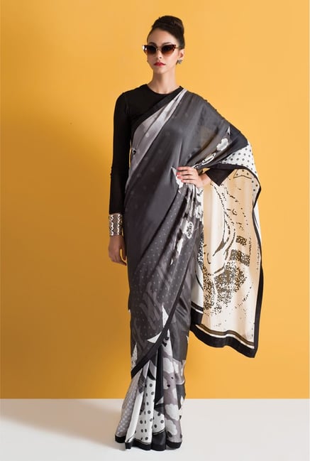 Satya Paul Grey & Black Georgette Saree Satya Paul Grey & Black Georgette Saree