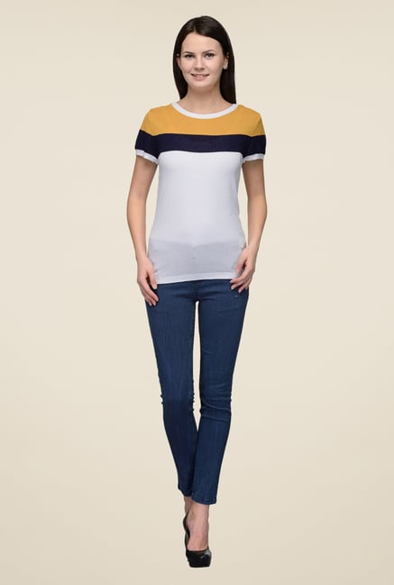 United Colors of Benetton White & Yellow Striped Top United Colors of Benetton White & Yellow Striped Top
