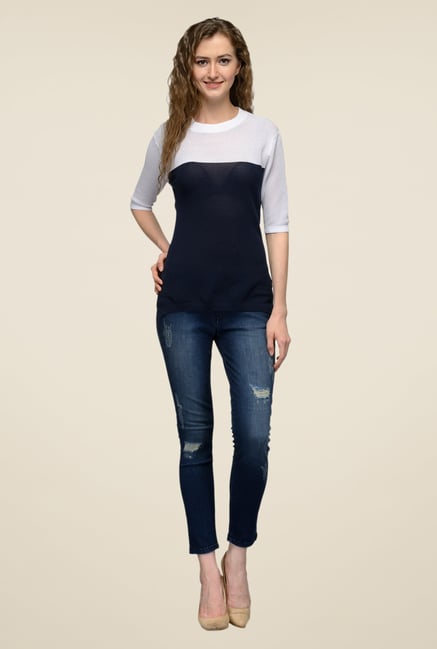 United Colors of Benetton Navy & White Solid Top United Colors of Benetton Navy & White Solid Top