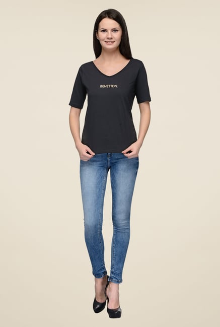 United Colors of Benetton Black Solid T-shirt United Colors of Benetton Black Solid T-shirt