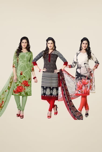 Salwar Studio Green, Black, Beige Dress Material (Pack Of 3) Salwar Studio Green, Black, Beige Dress Material (Pack Of 3)