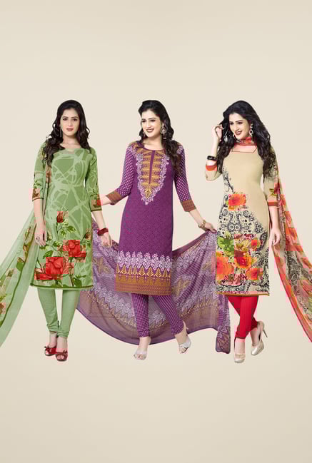 Salwar Studio Green, Purple, Beige Dress Material(Pack Of 3) Salwar Studio Green, Purple, Beige Dress Material(Pack Of 3)