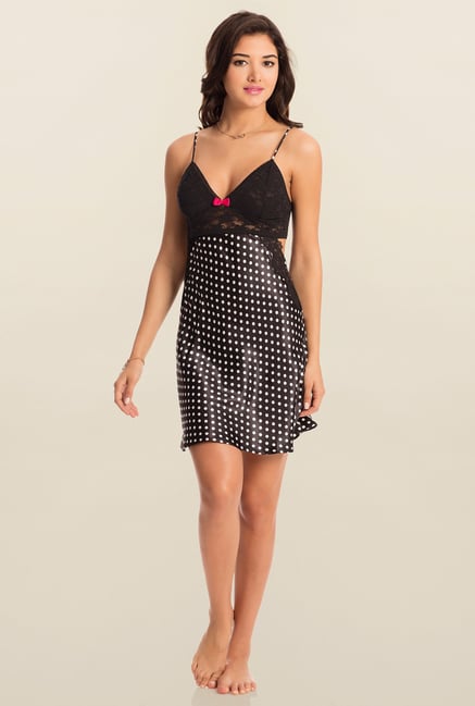 PrettySecrets Black Polka Dot Midnight Lacy Short Chemise PrettySecrets Black Polka Dot Midnight Lacy Short Chemise