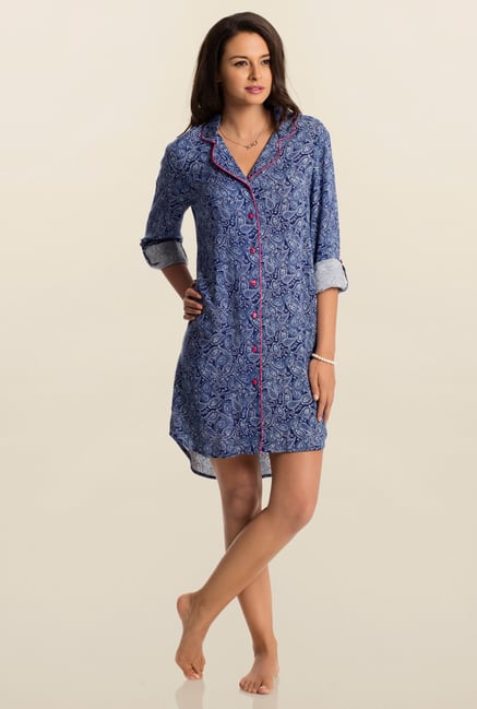 PrettySecrets Navy Paisley Print Snuggle Up Sleepshirt PrettySecrets Navy Paisley Print Snuggle Up Sleepshirt