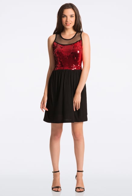 PrettySecrets Fiery Black & Red Sequin Fit & Flare Dress PrettySecrets Fiery Black & Red Sequin Fit & Flare Dress