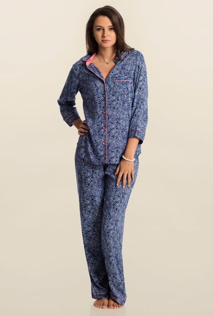 PrettySecrets Navy Paisley Print Top & Pyjama Set PrettySecrets Navy Paisley Print Top & Pyjama Set