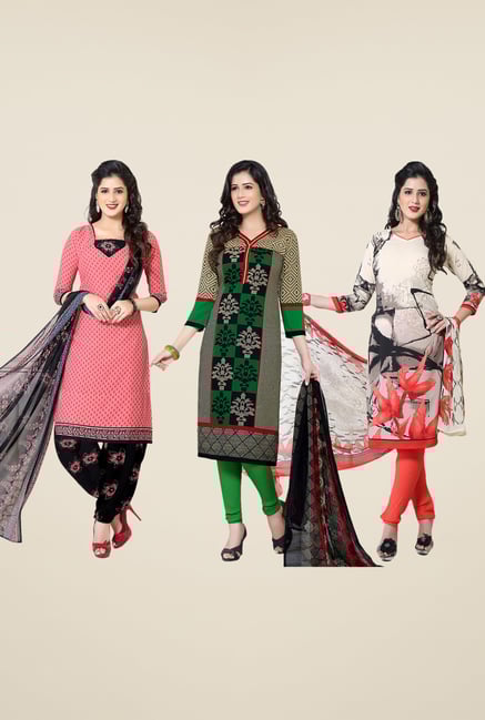 Salwar Studio Coral, Grey & Peach Dress Material (Pack Of 3) Salwar Studio Coral, Grey & Peach Dress Material (Pack Of 3)