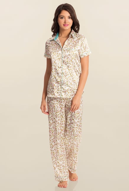 PrettySecrets White Wild Heart Midnight Top & Pyjama Set PrettySecrets White Wild Heart Midnight Top & Pyjama Set
