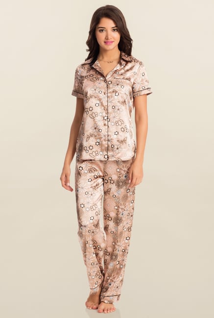 PrettySecrets Brown Bloom Midnight Spell Top & Pyjama Set PrettySecrets Brown Bloom Midnight Spell Top & Pyjama Set