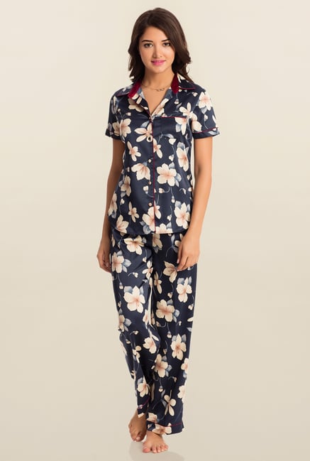 PrettySecrets Navy Blossom Midnight Spell Top & Pyjama Set PrettySecrets Navy Blossom Midnight Spell Top & Pyjama Set