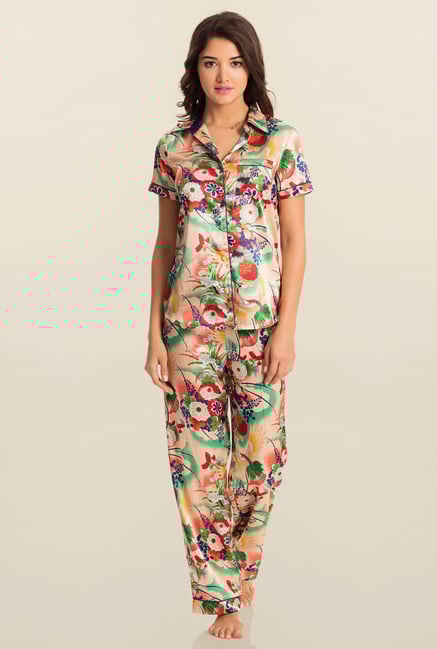 PrettySecrets Multicolor Oriental Midnight Top & Pyjama Set PrettySecrets Multicolor Oriental Midnight Top & Pyjama Set
