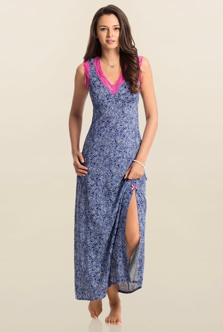 PrettySecrets Navy Paisley Print Snuggle Up Long Nightdress PrettySecrets Navy Paisley Print Snuggle Up Long Nightdress
