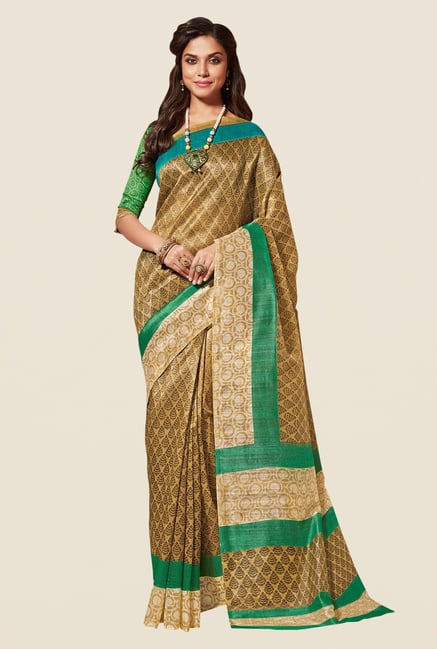 Shonaya Beige & Green Cotton Silk Saree Shonaya Beige & Green Cotton Silk Saree