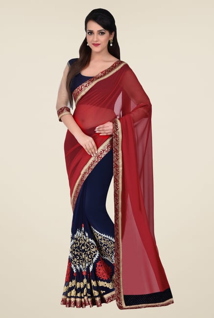 Shonaya Navy & Red Georgette Saree Shonaya Navy & Red Georgette Saree