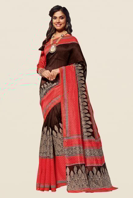 Shonaya Brown & Pink Cotton Silk Saree Shonaya Brown & Pink Cotton Silk Saree