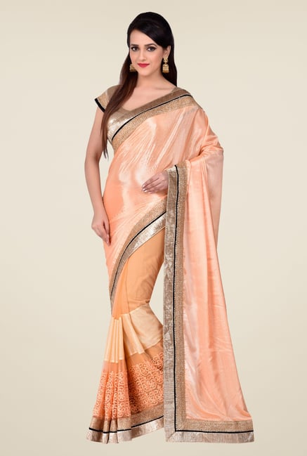 Shonaya Peach Net & Chiffon Crepe Saree Shonaya Peach Net & Chiffon Crepe Saree
