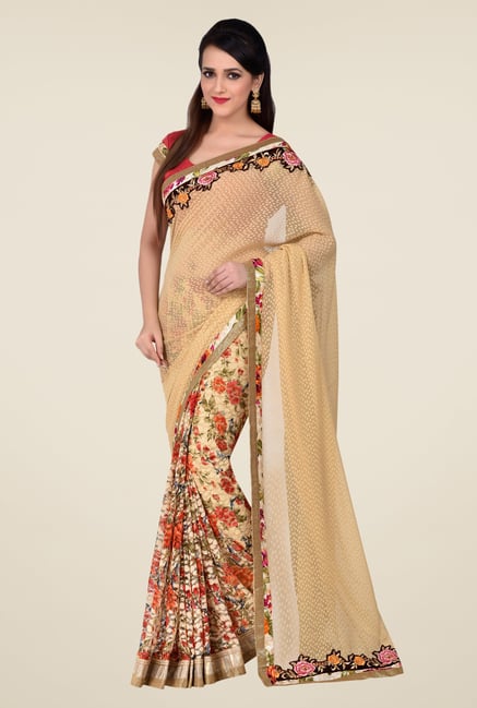 Shonaya Beige Net & Georgette Butti Saree Shonaya Beige Net & Georgette Butti Saree