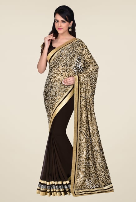Shonaya Brown & Beige Georgette & Brasso Saree Shonaya Brown & Beige Georgette & Brasso Saree