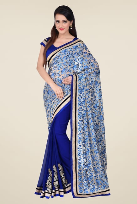 Shonaya Blue & Beige Georgette & Brasso Saree Shonaya Blue & Beige Georgette & Brasso Saree