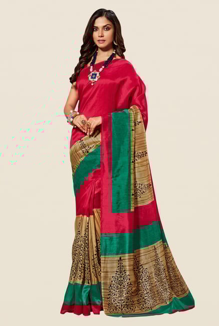 Shonaya Red Cotton Silk Printed Saree Shonaya Red Cotton Silk Printed Saree