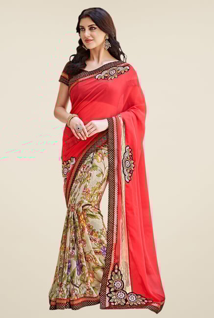 Shonaya Peach & Beige Georgette Saree Shonaya Peach & Beige Georgette Saree