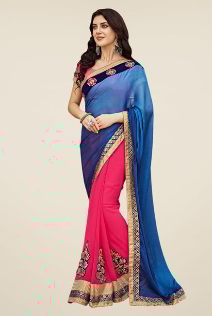 Shonaya Pink & Blue Georgette Saree Shonaya Pink & Blue Georgette Saree