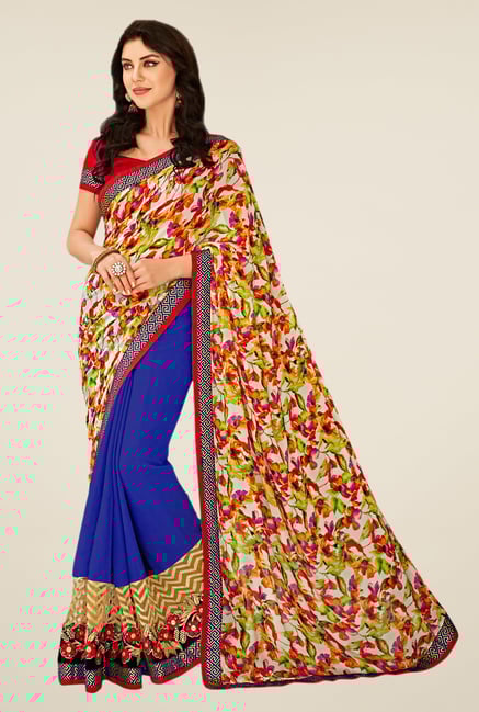 Shonaya Blue & Beige Georgette Free Size Saree Shonaya Blue & Beige Georgette Free Size Saree