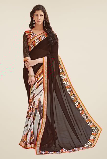 Shonaya Brown & Off White Georgette Saree Shonaya Brown & Off White Georgette Saree