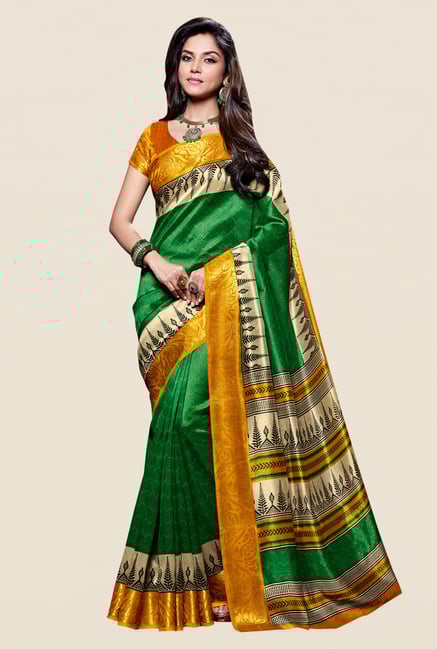Shonaya Green & Yellow Kanjivaram Art Silk Saree Shonaya Green & Yellow Kanjivaram Art Silk Saree