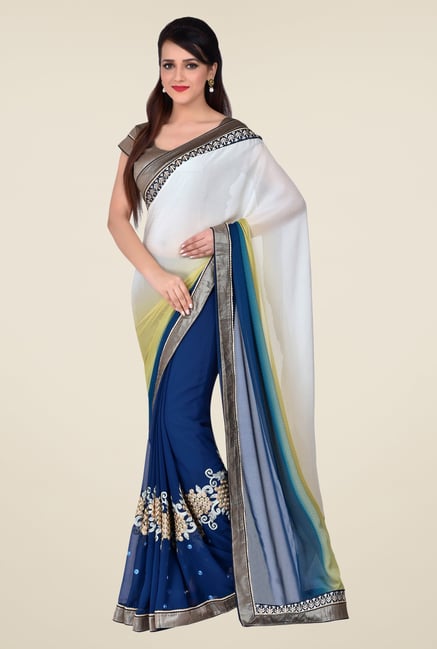 Shonaya Blue & White Georgette & Satin Saree Shonaya Blue & White Georgette & Satin Saree