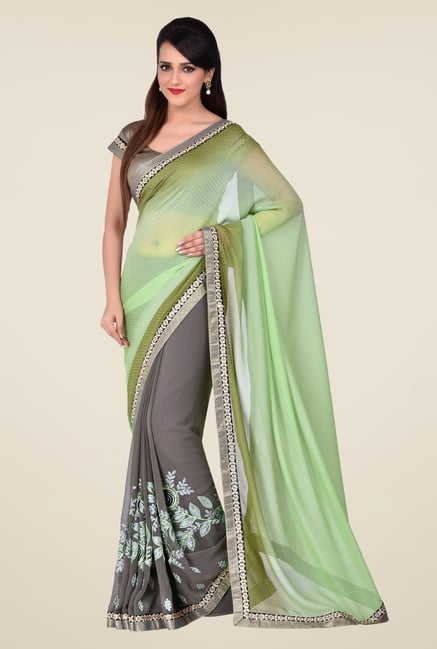Shonaya Grey & Lime Green Georgette & Satin Saree Shonaya Grey & Lime Green Georgette & Satin Saree