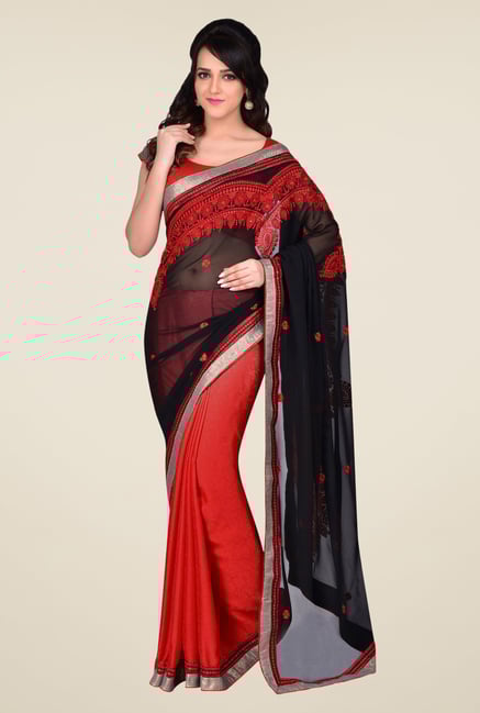 Shonaya Red & Black Georgette & Crepe Saree Shonaya Red & Black Georgette & Crepe Saree