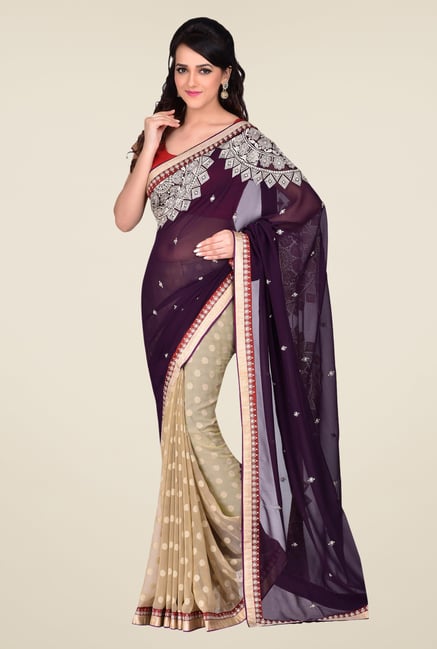 Shonaya Beige & Purple Georgette & Crepe Saree Shonaya Beige & Purple Georgette & Crepe Saree