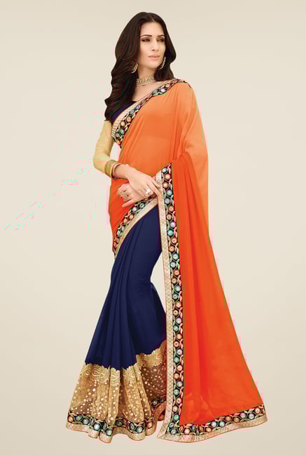Shonaya Navy & Orange Georgette Saree Shonaya Navy & Orange Georgette Saree