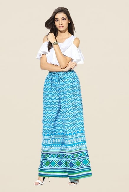 Stylenmart Turquoise Printed Palazzos Stylenmart Turquoise Printed Palazzos