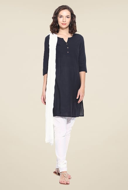Stylenmart Off White Solid Churidar & Dupatta Set Stylenmart Off White Solid Churidar & Dupatta Set