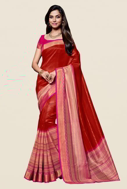 Shonaya Red & Beige Kanjivaram Art Silk Saree Shonaya Red & Beige Kanjivaram Art Silk Saree