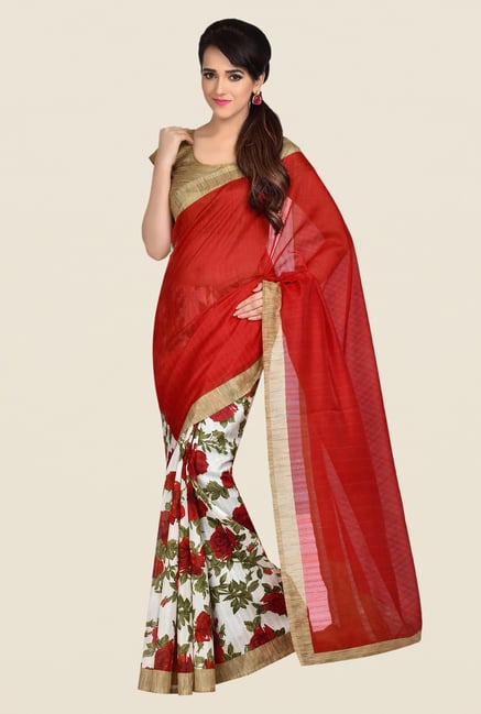 Shonaya Red & White Bhagalpuri Art Silk Saree Shonaya Red & White Bhagalpuri Art Silk Saree