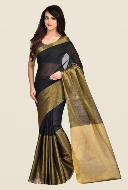 Shonaya Black & Gold Banarasi Art Silk Solid Saree Shonaya Black & Gold Banarasi Art Silk Solid Saree