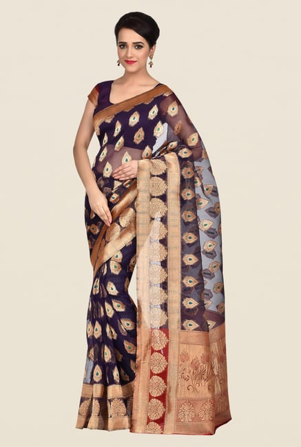 Shonaya Navy & Gold Banarasi Art Silk Saree Shonaya Navy & Gold Banarasi Art Silk Saree