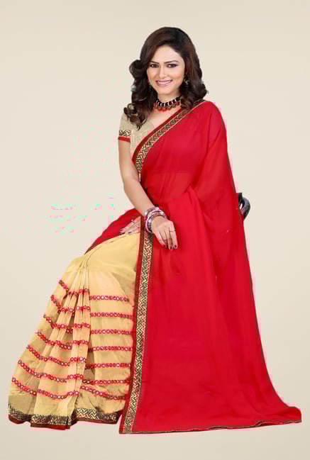 Shonaya Red & Beige Georgette & Net Saree Shonaya Red & Beige Georgette & Net Saree