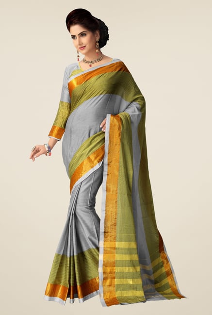 Shonaya Grey & Mehndi Cotton Silk Saree Shonaya Grey & Mehndi Cotton Silk Saree
