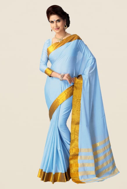 Shonaya Sky Blue Cotton Silk Saree Shonaya Sky Blue Cotton Silk Saree