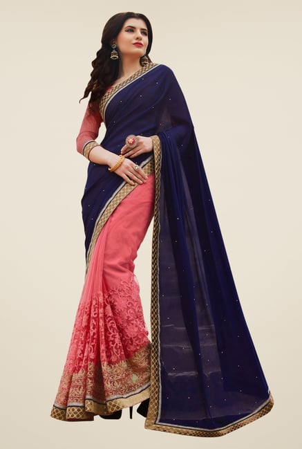 Shonaya Peach & Blue Chiffon & Net Saree Shonaya Peach & Blue Chiffon & Net Saree