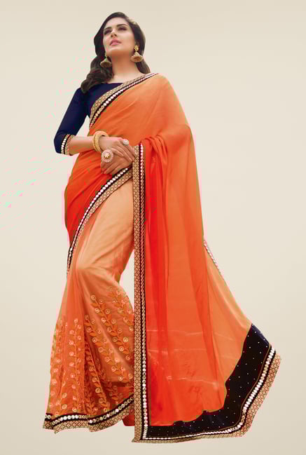 Shonaya Orange Crepe Chiffon & Net Saree Shonaya Orange Crepe Chiffon & Net Saree