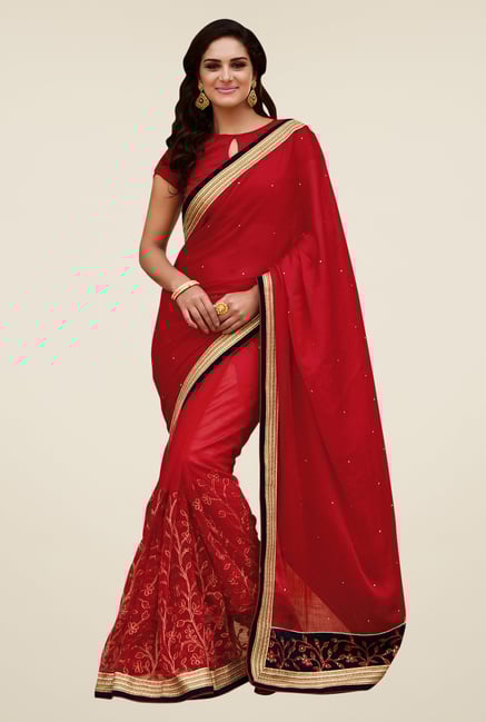 Shonaya Red Satin Chiffon & Net Saree Shonaya Red Satin Chiffon & Net Saree
