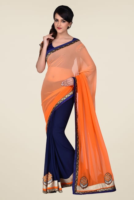 Shonaya Blue & Peach Faux Georgette Saree Shonaya Blue & Peach Faux Georgette Saree