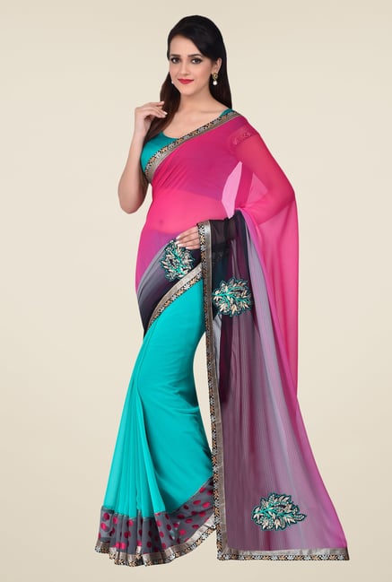 Shonaya Teal & Pink Faux Georgette Saree Shonaya Teal & Pink Faux Georgette Saree